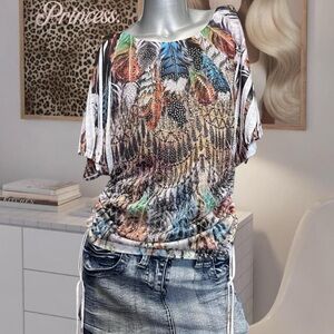 Bedazzled Y2K Batwing Tee W/ Side Cinch Ties